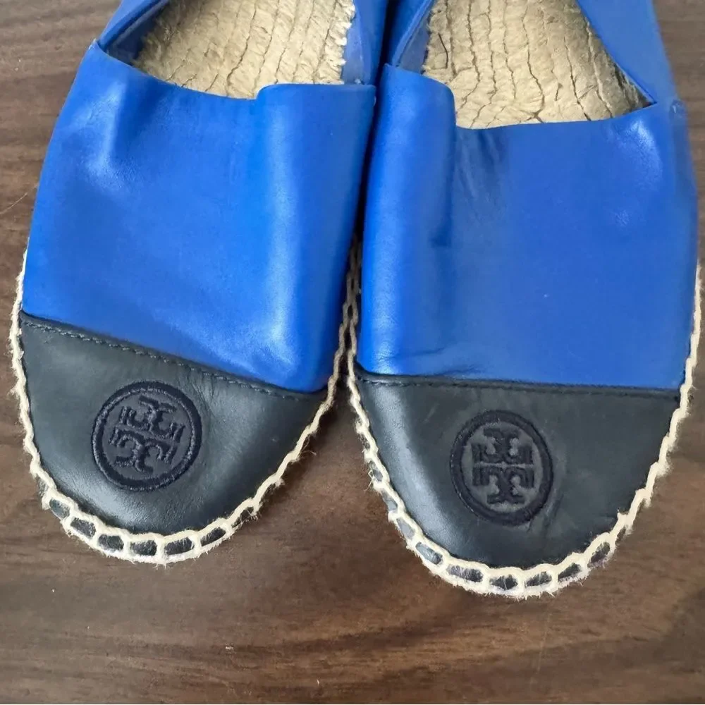 Tory Burch Colorblock Blue Leather Slip On Espadrille Flats 8